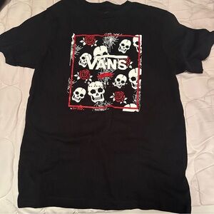 Vans Black Tee with Skull and Rose Design